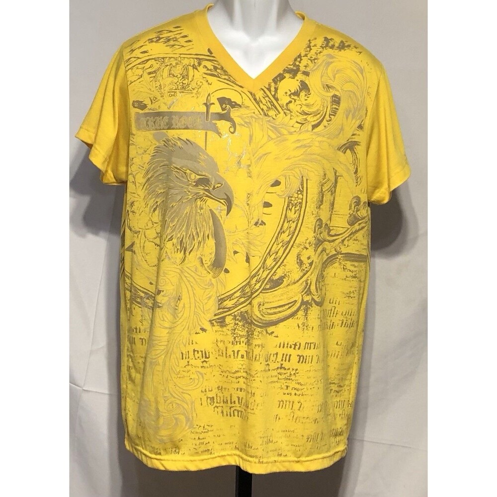 Vintage True Rock T-Shirt XL Yellow Gray Graffiti Eagle Tee Beach Y2K Art